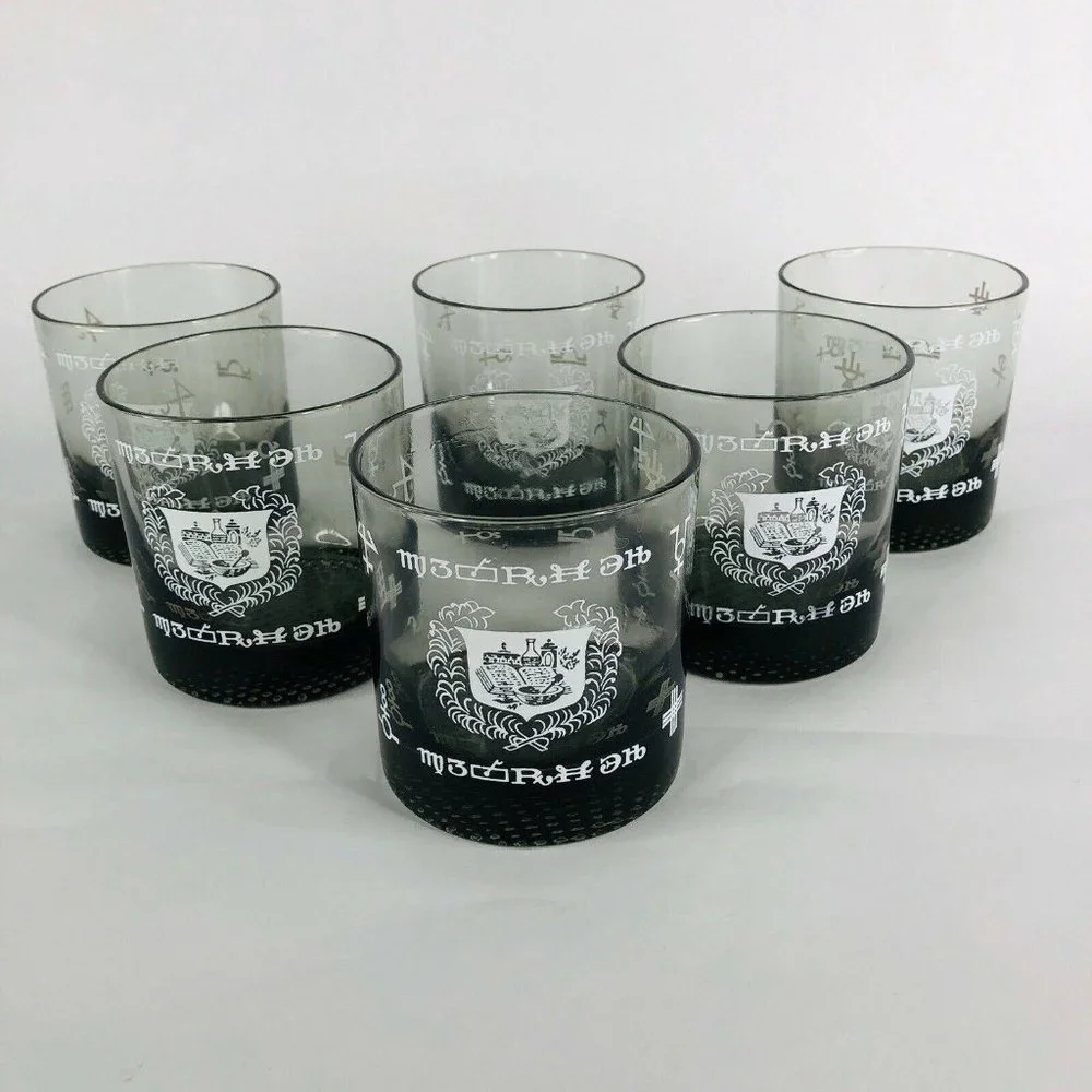 Set of 6 Pharmacy Symbol Glasses Barware Apothecary Tumblers MCM Lowball‎ Rocks